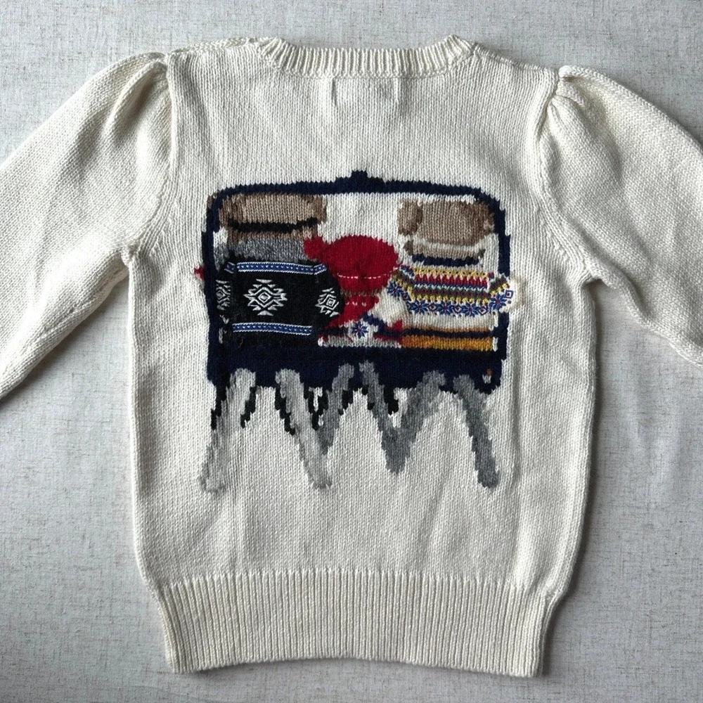 NWT Polo Ralph Lauren Girls Polo Bear Ski Lift Knit Sweater Cream 6